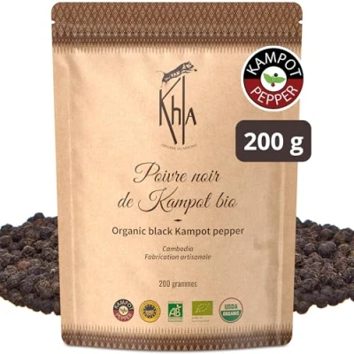 Abbildung von Khla Kampot Pfeffer Schwarz Bio 200g Schwarzer Pfefferkörner Ganz Biologisch Grand Cru Zutat Küchen Direkt vom Erzeuger Schwarze Körner Ganze für Mühle Aus Kambodscha