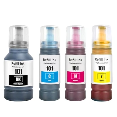 Abbildung von SHUOLEI 101 Tinte Kompatibel mit Epson C13T03V14A C13T03V24A C13T03V34A C13T03V44A Tintenpatronen Multipack für L4150 L4160 L6160 L6170 L6190 (4 Pack,Schwarz Pigment,Cyan/Magenta/Gelb Dye)