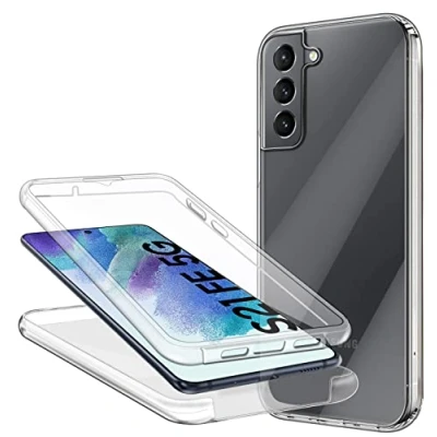 Abbildung von Hülle für Samsung Galaxy S21 FE 5G Handyhülle 360 Grad, Transparent Full Schutz Kratzfest Dünn Durchsichtige Case Silikon Schutzhülle, Hart PC Zurück + Weich TPU Vorderseite