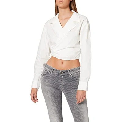 Abbildung von NA KD Damen Overlap Cropped Shirt Hemd, weiß, 36 EU