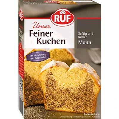 Abbildung von RUF Feiner Mohnkuchen, Backmischung für einen saftigen Rührkuchen mit aromatischer Mohnfüllung und Puderzucker, 1 x 465g