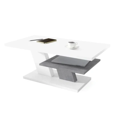 Abbildung von All4All Couchtisch Conte Kaffeetisch Wohnzimmertisch Sofatisch mit Ablage kompakte Größe 110x60cm 05 Weiß + Beton