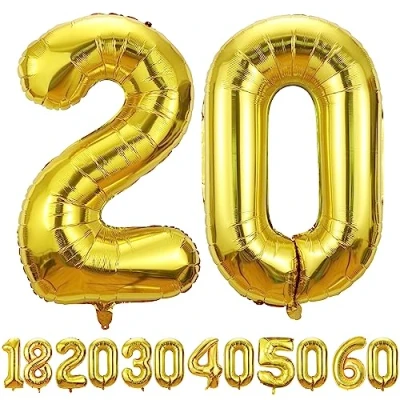 Abbildung von luftballon 20 jahre Gold ballons 40&quot; 101cm Geburtstagsdeko Folienballon Zahl Deko zum Geburtstag fliegt mit Helium für Männer Frauen Geburtstagsparty Jubiläum