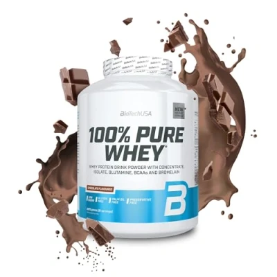 Abbildung von BioTechUSA 100% Pure Whey Proteinpulver mit BCAA und Glutamin Glutenfrei, Palmölfrei 21g Protein pro Portion, 2.27 kg, Schokolade