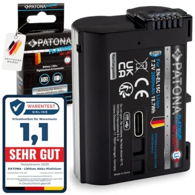 Abbildung von PATONA Platinum EN EL15c USB Kamera Akku (2600 mAh) mit direkt Eingang (USB c) 1363 Kompatibel auch Zf Z6III