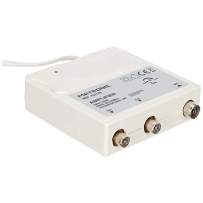 Abbildung von Metronic 432176 Innenverstärker mit FM UHF Verstärkungsregulierung, einstellbarer Verstärkung bis zu 30 dB, 4G Schutz, TV Buchsen, Durchmesser 9,52 mm, Farbe: Weiß