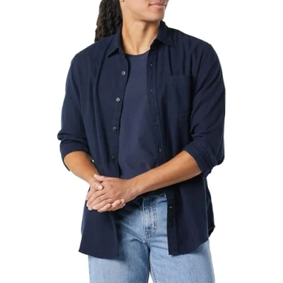 Abbildung von Amazon Essentials Herren Langarmhemd aus Flanell (in Übergröße erhältlich), Marineblau, L