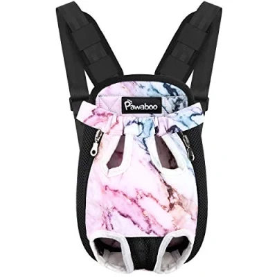 Abbildung von Pawaboo Haustier Rucksack Hund Tragetasche, Verstellbar Beinen heraus Rucksäcke Tragbar Reisetasche, Atmungsaktiv und Bequem Speziell für Klein Mittler Hunde Katzen Welpen, XL, Lila Marmor