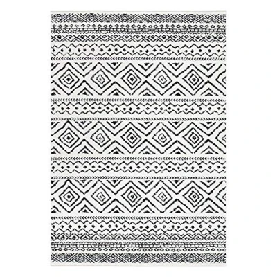 Abbildung von SAFAVIEH Boho Teppich für Wohnzimmer, Esszimmer, Schlafzimmer Tulum Collection, Kurzer Flor, Elfenbein und Schwarz, 91 X 152 cm