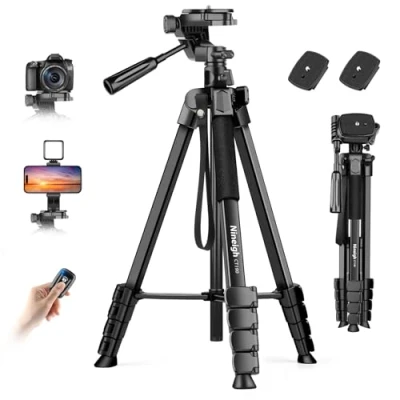Abbildung von Nineigh Kamera Handy Stativ, 190cm Horizontal Stativ for Smartphone mit Fernauslöser, Leichtes Aluminium Camera Tripod 3 Wege Kopf, Fotostativ Reise für iPhone/Samsung/Huawei/DSLR