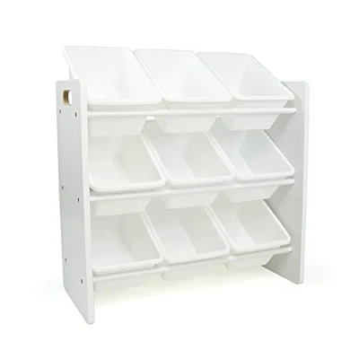 Abbildung von Humble Crew WO517 Kinderregal Spielzeugregal Organizer aus Holz mit 9 Aufbewahrungsboxen, Grau/Weiß