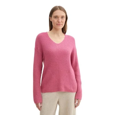 Abbildung von TOM Tailor MIT Vausschnitt Strickpullover, Damen, Größe: Large, Pink velvet melange