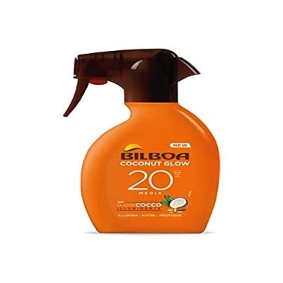 Abbildung von Bilboa, Trigger Solar Coconut Glow SPF 20, Sonnencreme Spray mit Kokosöl und Vitamin E, leicht auf der Haut, Sonnenschutz, wasserfest, 250 ml