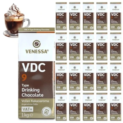 Abbildung von VENESSA VDC9 Trinkschokolade 20 x 1kg mit feinstem Aroma, 9% Premium Kakao/Milchanteil, ohne Klumpen Kakaopulver für Unternehmen, Gasthäuser, Restaurants, alle Vending geeignet