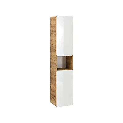 Abbildung von Hochschrank Aruba White, Farbe Weiß, Hochglanz, Hängeschrank, moderner Badezimmerschrank, Wandschrank