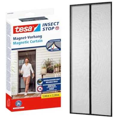 Abbildung von tesa Magnetvorhang selbstschließend Insektenschutzvorhang mit Magneten für Balkon und Terrassentüren zur einfachen Montage ohne Bohren 2,2 m x 1,0