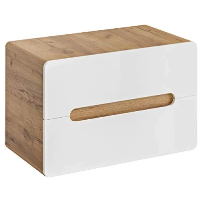 Abbildung von Lomadox Badmöbel Waschbeckenschrank Waschtisch Unterschrank 80cm Hochglanz weiß mit Wotaneiche, 2 Softclose Schubkästen, B/H/T 80/53/46 cm