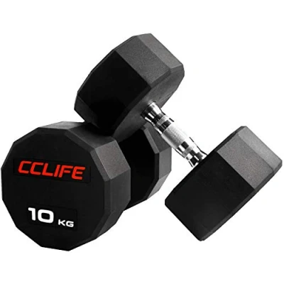 Abbildung von CCLIFE Hanteln Kurzhantel 1er 2er Set Dodekagon Zwölfeck Gummi Gusseisen verchromte Griffe 10 60 kg Dumbell Liegestützen