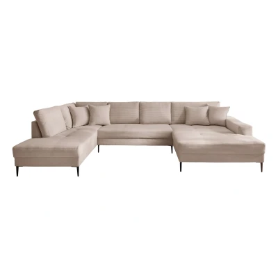 Abbildung von Massivart® Wohnlandschaft SUMMER Cord beige / 360 cm, Cordsofa Nosagunterfederung schwarze Metallbeine