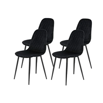 Abbildung von Hela Tische, 4er Set Esszimmerstuhl Küchenstuhl Mira, Samvelour Schwarz, Rundrohrgestell Rautensteppung