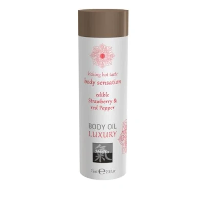 Abbildung von Shiatsu Körperöl Massageöl mit Aroma Duft Geschmack Erdbeere und Roter Pfeffer 75 ml