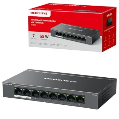Abbildung von MERCUSYS 8 Port Gigabit Desktop Switch mit 7 PoE+, PoE Leistungsbudget 65 W, kompatibel 802.3af/at PDs, Energieverwaltung, Metallgehäuse, Plug &amp; Play, keine Konfiguration erforderlich (MS108G