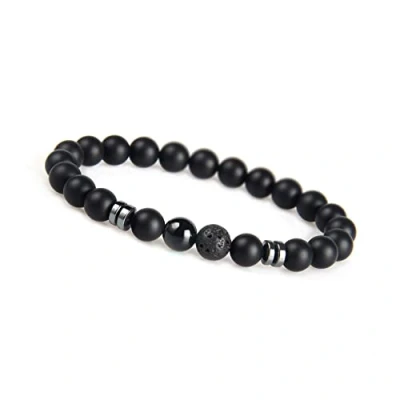 Abbildung von Chakra Perlenarmband aus Onyx Natursteinperlen I Kugelarmband mit Jaspis Perle Armband Männer (Grau) Valentinstag Geschenk für Ihn