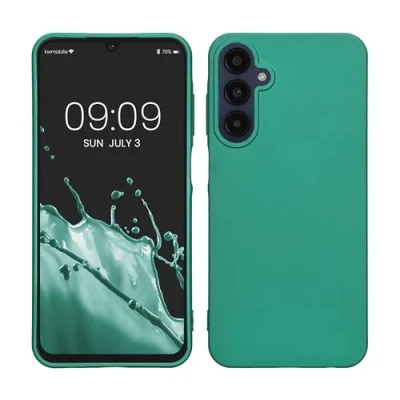 Abbildung von kwmobile Case kompatibel mit Samsung Galaxy A25 Hülle Schutzhülle aus Silikon metallisch schimmernd Handyhülle Metallic Dunkelgrün