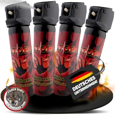 Abbildung von 4 x Wilhelm Pfefferspray 60 ml Tierabwehr Selbstverteidigung CS KO Jet