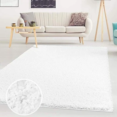 Abbildung von ayshaggy Shaggy Teppich Hochflor Langflor Einfarbig Uni Weiß Weich Flauschig Wohnzimmer, Größe: 230 x 320 cm