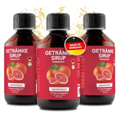 Abbildung von hCGC® Immunsystem Sirup SpeedBoost 3x 250ml, Vegan Zuckerfreies Getränkekonzentrat für 12,5L Fertiggetränk Fruchtsirup Booster mit Vitaminen, Magnesium &amp; L Carnitin Grapefruit