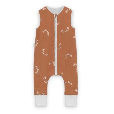 Abbildung von Ehrenkind® Baby Sommerschlafsack mit Füßen Musselin aus weicher OEKO TEX zertifizierter Bio Baumwolle Sommer Schlafsack 1 TOG Gr. 70 Farbe Zimt Gemustert