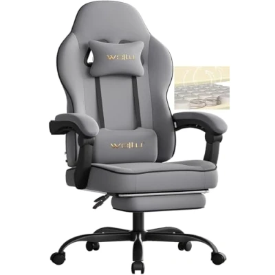 Abbildung von WOLTU Gaming Stuhl mit Taschenfederkissen, Sessel 150 kg Belastbarkeit, ergonomischer Drehstuhl, Gamer Kopfkissen, Lendenkissen, Fußstütze, Netzstoff, Grau,GS11gr