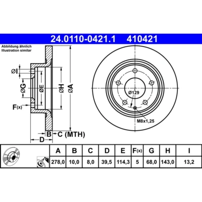 Abbildung von ATE 24.0110 0421.1 Bremsscheibe 278,0 10,0 5 114,3 voll beschichtet MAZDA: 6 Kombi, Kasten / Limousine