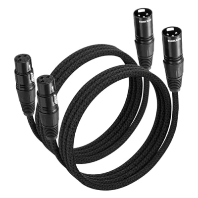 Abbildung von SONICAKE XLR Mikrofonkabel Stecker auf Busche 3 polig Nylon geflochten Kabel Schwarz (2M 2 Stück)