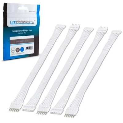 Abbildung von Litcessory Verlängerungskabel für Philips Hue Lightstrip Plus (150mm, 5 Stück, Weiß STANDARD 6 POLIG V3)