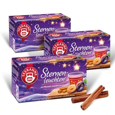 Abbildung von Teekanne Sternenleuchten Tee im 3er Set, insgesamt 3x20 Teebeutel, Früchtetee mit feinen Pflaumen und Zimtgeschmack, winterlicher zum Verschenken
