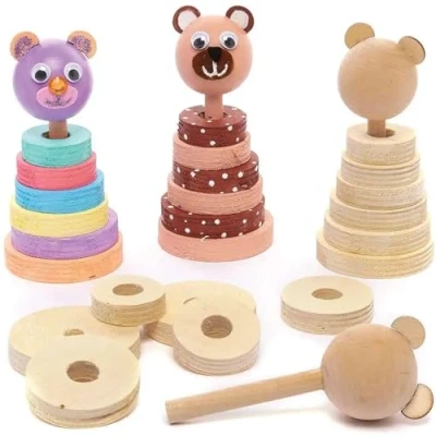 Abbildung von Baker Ross Teddybär Stapel Bastelset für Kinder 2er Pack, Holz Basteln (FC372)