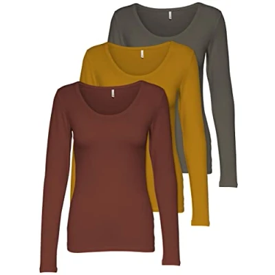 Abbildung von ONLY 3 PACK Langarmshirt, Damen, Größe: Small, Mix bh gy ka