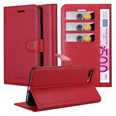 Abbildung von Cadorabo Hülle kompatibel mit Apple iPhone 7 Plus / 7S 8 Handyhülle aus Kunst Leder Flip Klappbare Magnetische [Kartenfächern] Cover für Tasche in Rot