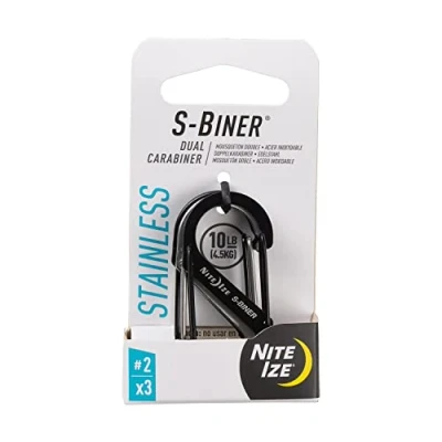 Abbildung von Nite Ize SB2 A1 3R3 S Biner 2, Dual Gated Karabiner für Schlüssel und Ausrüstung, 3 Stück, schwarz/Edelstahl Doppelkarabiner