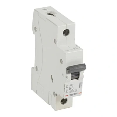 Abbildung von LEGRAND, RX3 Leitungsschutzschalter, thermisch magnetischer Schutzschalter, B Charakteristik, 6A, 1 polig, 6000A Ausschaltvermögen, 230/400VAC, 1TE, 419133