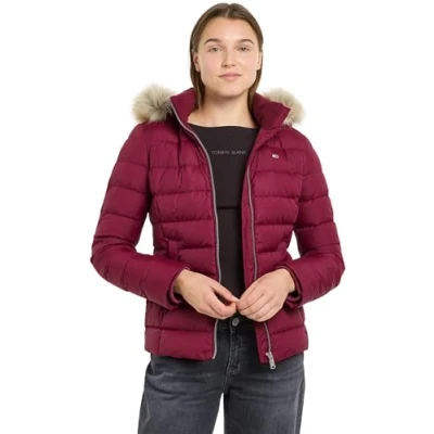 Abbildung von Tommy Jeans Damen Pufferjacke Basic Hooded Down Jacket mit Kapuze, Rot (Valley Grape), 3XL