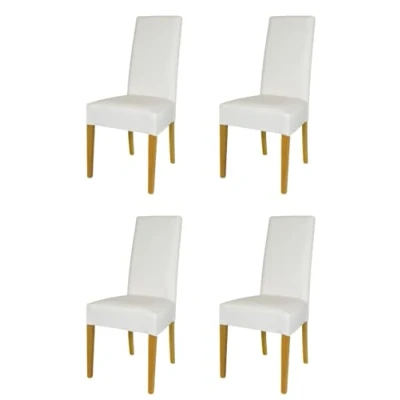 Abbildung von t m c s Tommychairs 4er Set Moderne Stühle Luisa für Küche und Esszimmer, robuste Struktur aus lackiertem Buchenholz Farbe Eiche, Gepolstert mit Kunstleder in der Weiss bezogen