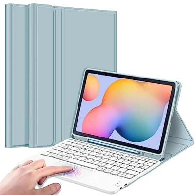 Abbildung von Fintie Tastatur Hülle für Samsung Galaxy Tab S6 Lite 10,4 Zoll 2024/2022/2020 Tablet mit Magnetisch Abnehmbarer Deutscher und Touchpad Keyboard, Eisblau