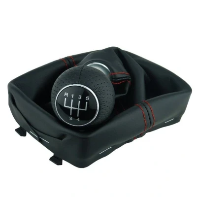 Abbildung von L&amp;P A255 4 Schaltsack Schaltmanschette Schwarz Naht Rot Schaltknauf perforiert PU Leder Rahmen GTI Look 5 Gang kompatibel mit VW Polo 9N 9N2 9N3 IV Plug Play Ersatzteil für 6Q1711113