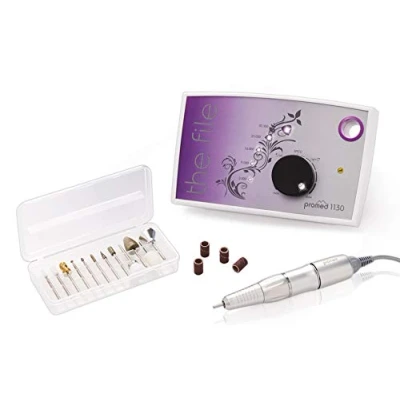Abbildung von Promed the file 1130 elektrische Nagelfeile, Professioneller Nagelfräser inkl.18 teiligem Profizubehör für Nailart/Nageldesign, elektrisches Set Maniküre/Pediküre, 30000 U/min