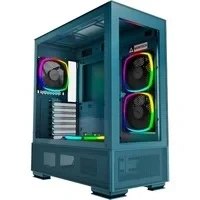 Abbildung von Montech Sky Two, Dual Tempered Glass, 4 x PWM ARGB Lüfter vorinstalliert, ATX Gaming Mid Tower Computergehäuse, Typ C, hohe Luftstromleistung Marokkoblau