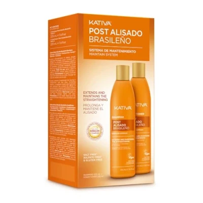 Abbildung von KATIVA Brasilianische After Glättungs Behandlung, Shampoo und Conditioner, verlängert die Glättung um 50%, Antifrizz, 2 Stück, 225 ml, mit pflanzlichem Keratin Hyaluronsäure
