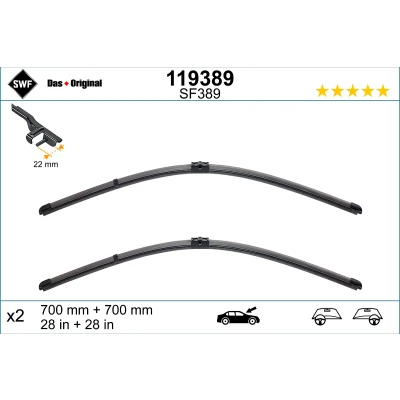 Abbildung von Scheibenwischer Swf Visioflex 119389 vorne Rahmenlos MERCEDES BENZ: S Klasse Limousine, PEUGEOT: 407 SW, Coupe